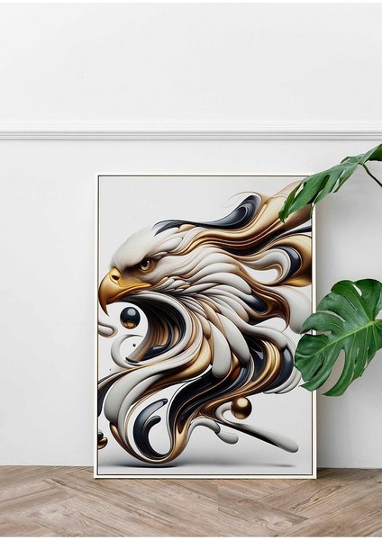 Minimalist Tarzda Altın Kartal Çerçeveli Kanvas Tablo -128