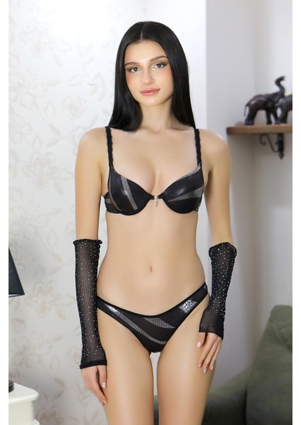 Kadın Destekli Desenli Sütyen Takım Gümüş 3008 modelleri