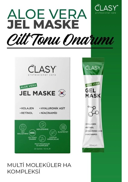 Aloevera Jel Yüz Maskesi Kolajen ve Hyaluronik Asitli Onarıcı Nemlendirici 20x10 ml Tekli Paket indirimleri