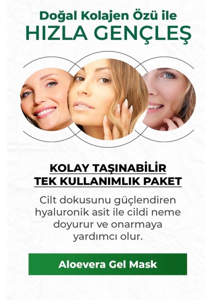 Aloevera Jel Yüz Maskesi Kolajen ve Hyaluronik Asitli Onarıcı Nemlendirici 20x10 ml Tekli Paket