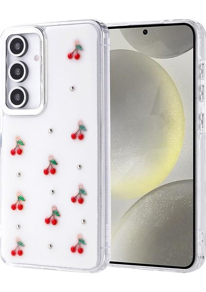 Samsung Galaxy S24 Fe Kılıf Airbag Tasarımlı Simli Şeffaf Zore Kutup Kapak - Kiraz