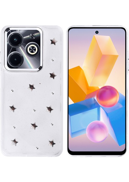 Infinix Hot 40I Kılıf Airbag Tasarımlı Simli Şeffaf Zore Kutup Kapak - Kiraz