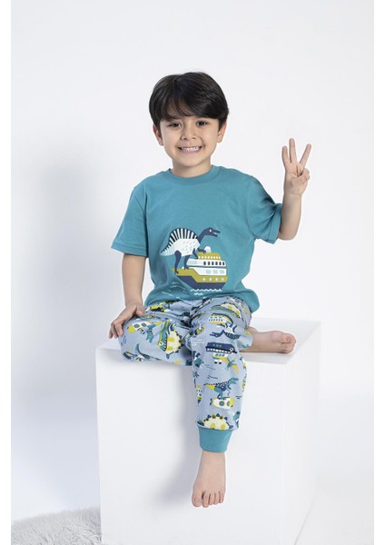 Erkek Çocuk Kısa Kol Turkuaz Pijama Takım C9T5N0O-047