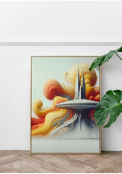 Minimalist Tarzda Uzaylı Mega Yapısı Çerçeveli Kanvas Tablo -485