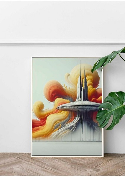 Minimalist Tarzda Uzaylı Mega Yapısı Çerçeveli Kanvas Tablo -485