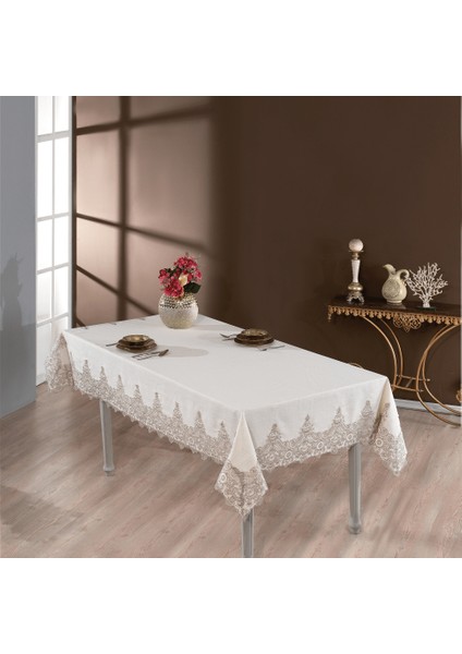 Nysa Linen Kumaş Vizon Dantelli Masa Örtüsü fiyatları