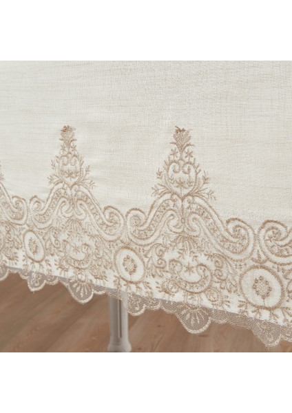 Nysa Linen Kumaş Vizon Dantelli Masa Örtüsü modelleri