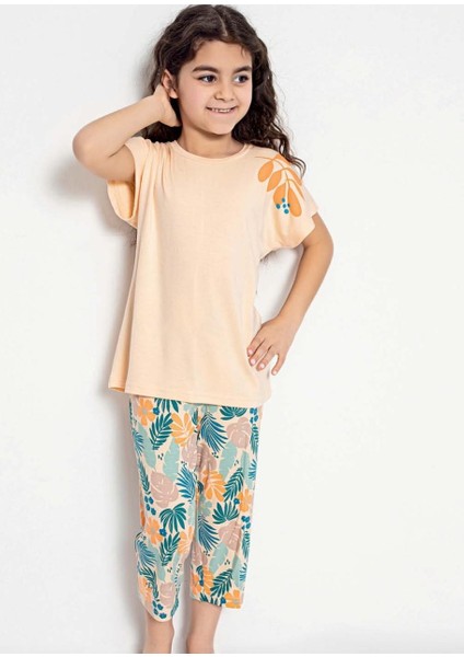 Kız Çocuk Kısa Kol Kapri Salmon Pijama Takım C3T8N0O-046