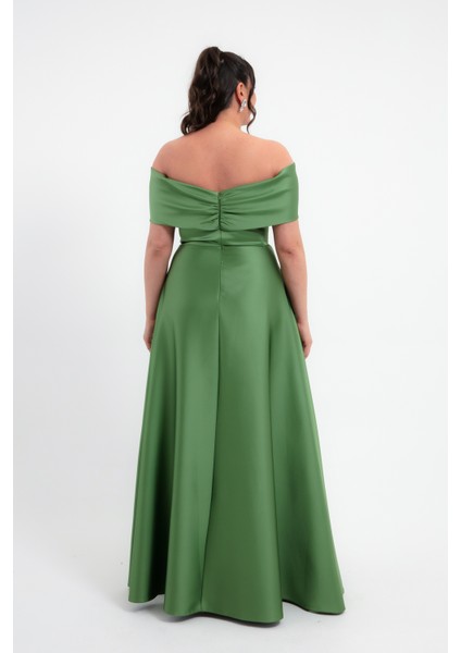 Kadın Haki Straplez Taşlı Büyük Beden Uzun Saten Abiye Elbise indirimleri