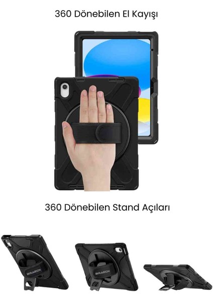 Apple iPad Air 13 M3 Çip 2025 Uyumlu Askılı Defender 360° Dönebilir Standlı Zırh Tablet Kılıfı