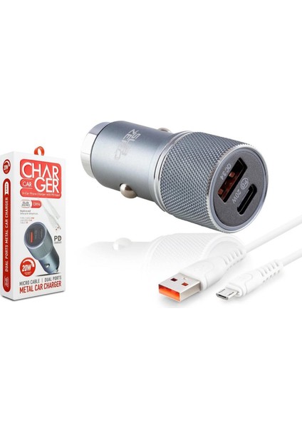 20W 3.4A Hızlı Pd+Usb Çıkışlı Micro Araç Şarj Aleti