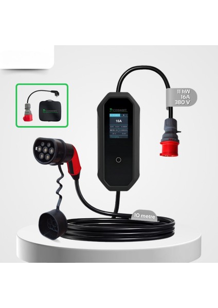 Coswatt Elektrikli Araba Taşınabilir Şarj Cihazı 11 Kw 16A Tip-2 5X16A 10 Metre Kablo (Türkçe Menü) fiyatları
