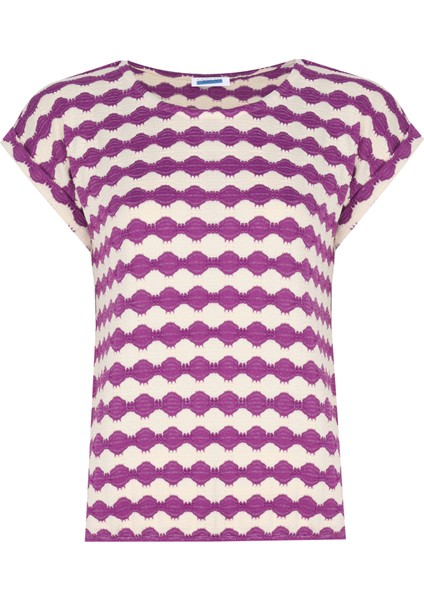 Kısa Kollu Çizgili Dantel Bluz