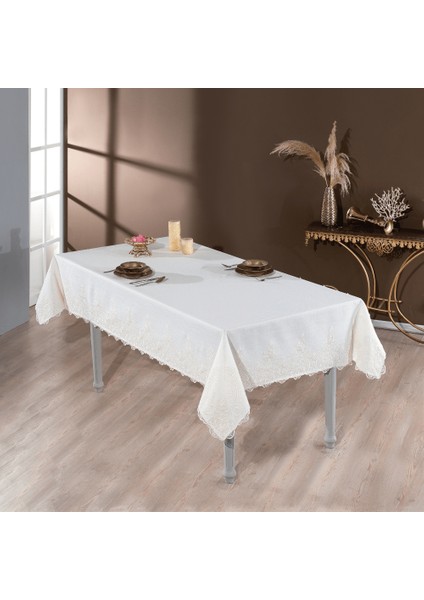 Nysa Linen Kumaş Krem Dantelli Masa Örtüsü fiyatları