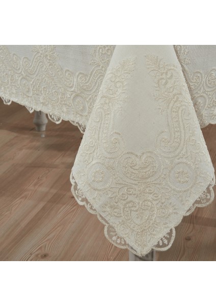 Nysa Linen Kumaş Krem Dantelli Masa Örtüsü modelleri