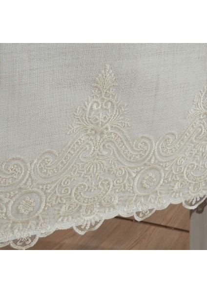 Nysa Linen Kumaş Krem Dantelli Masa Örtüsü fırsatları