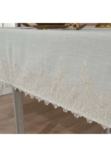 Nysa Linen Kumaş Krem Dantelli Masa Örtüsü indirimleri