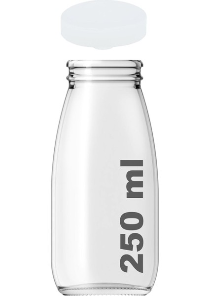 250 ml Şeffaf Süt, Ayran, Limonata, Meşrubat Şişesi 250 cc Plastik Kapaklı Boş Cam Şişe 6 Adet