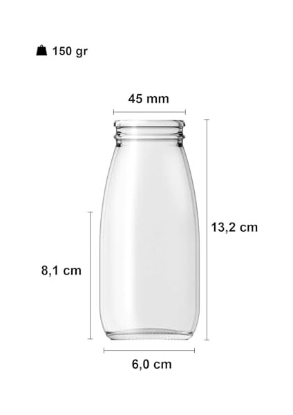 250 ml Şeffaf Süt, Ayran, Limonata, Meşrubat Şişesi 250 cc Plastik Kapaklı Boş Cam Şişe 6 Adet