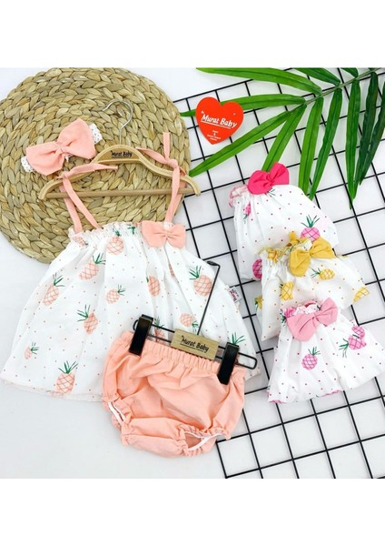 Ananas Baskılı Mini Şortlu Kız Bebek Takım