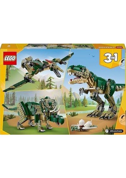 Creator 3 Ü 1 Arada T. Rex 31151 - 9 Yaş ve Üzeri Için Triceratops Veya Pterodactyl Içeren Yaratıcı Dinozor Modeli Yapım Seti (626 Parça)