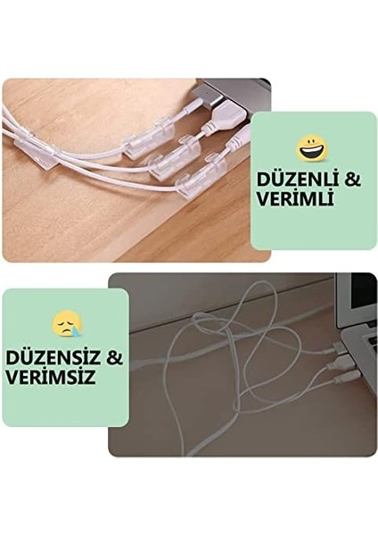 Outlet Kablo Sabitleyici Klipsler 20 Adet Kablo Düzenleyici Duvar Fayans Cam Kablo Tutucu Yapışkanlı Klips (Şeffaf)