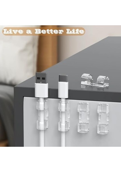 Kablo Klipsi Paketi, 20 Adet Yapışkanlı Kablo Tutucu Klips, Yapıştırıcı Akrilik Ile, Çalışma Masası, Güç Kablosu, USB Şarj Kablosu, Şarj Kablosu Vb. İçin Güvenli Altlık, Şeffaf