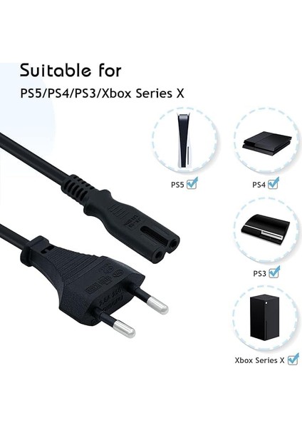 Ps5/ Ps4/ Ps3 / Xbox Series S-X Uyumlu 2 Pinli 1.5 Metre Güç Kablosu Teyp Fişi, Radyo Fişi, LED Tv Elektrik Fişi 2pin Güç Kablosu