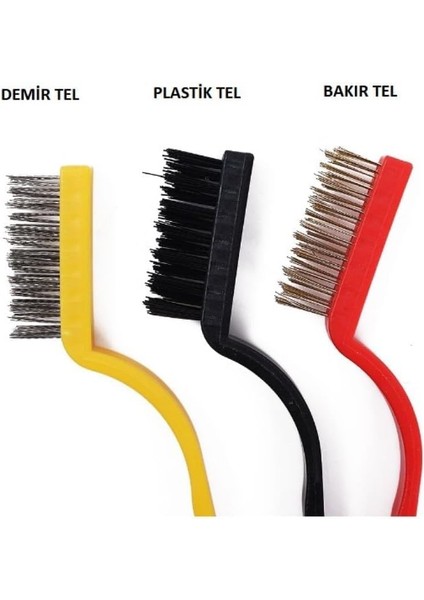 Set Tel Fırça Yağ Kir Pas Sökücü Temizlik Seti Mutfak Fırın Ocak Lavabo Temizlik Fırçası (Bakır-Demir-Plastik)