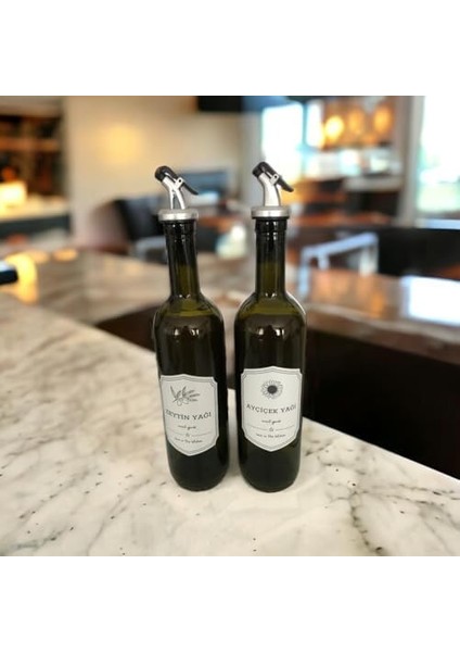 2'li 750 ml Zeytin Yağı ve Ayçiçek Yağı Şişesi Yağdanlık Yağlık