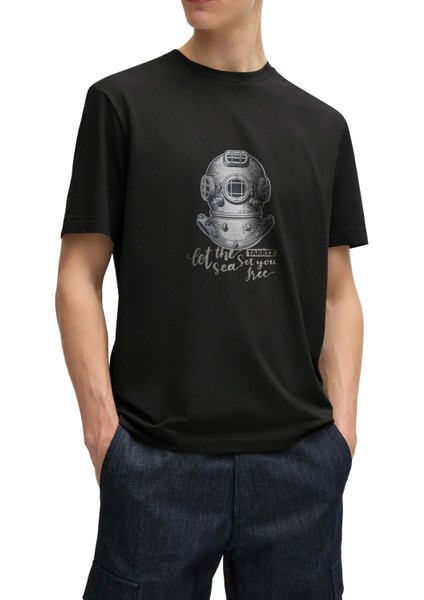 Antik Dalgıç Tasarım T-Shirt, Dalgıç Baskılı T-Shirt, Büyük Beden T-Shirt