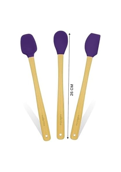 Indigo 3'lü Mor Bambu Silikon Spatula Seti Uzun 26 cm VLT1506
