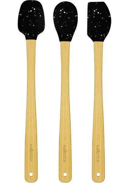 Indigo 3'lü Siyah Noktalı Bambu Silikon Spatula Seti Uzun 26 cm VLT1520