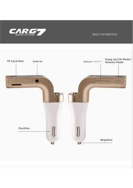 Carg7 Bluetooth Araç Fm Transmitter USB Girişli ( Lisinya )