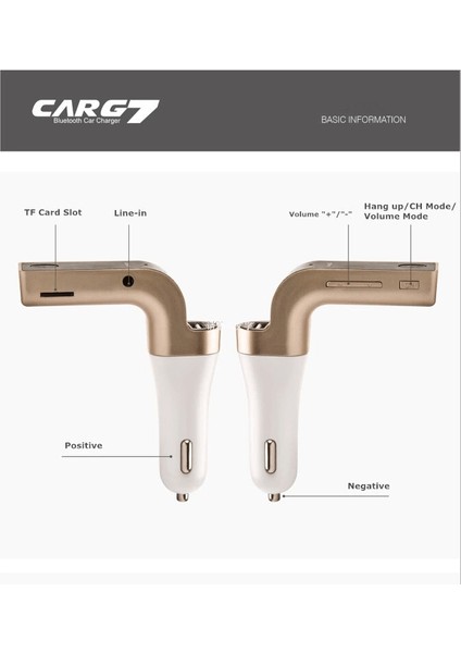 Carg7 Bluetooth Araç Fm Transmitter USB Girişli ( Lisinya )