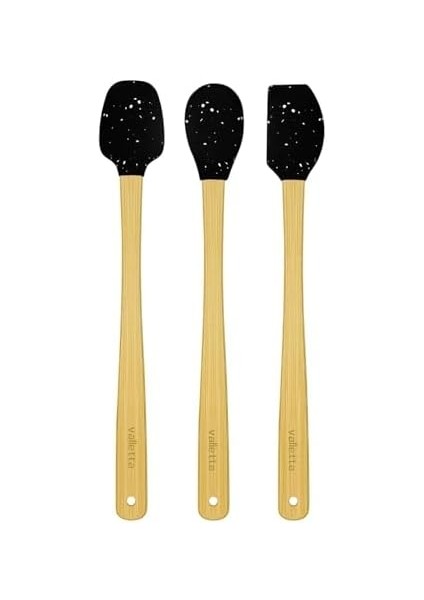 Indigo 3'lü Siyah Noktalı Bambu Silikon Spatula Seti Uzun 26 cm VLT1520