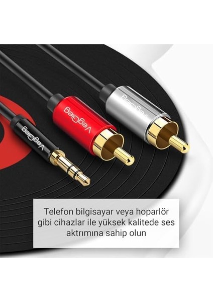 3.5mm Aux To 2 Rca Ses Kablosu 5 Metre