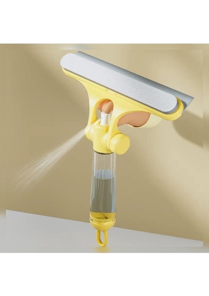 3 Fonksiyonlu Oynar Başlıklı Camsil (Cam Çek Sünger Fırça )Spreyli Su Hazneli Saplı Temizlik Aleti
