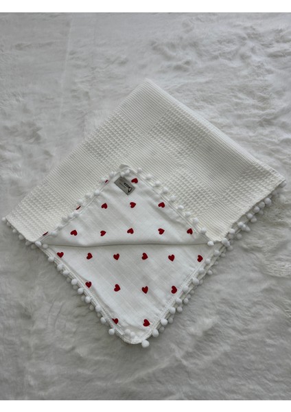 Waffle Pike ve Kalp Müslin Kombinli Çift Taraflı 100X85 cm Bebek Battaniye , Pike modelleri