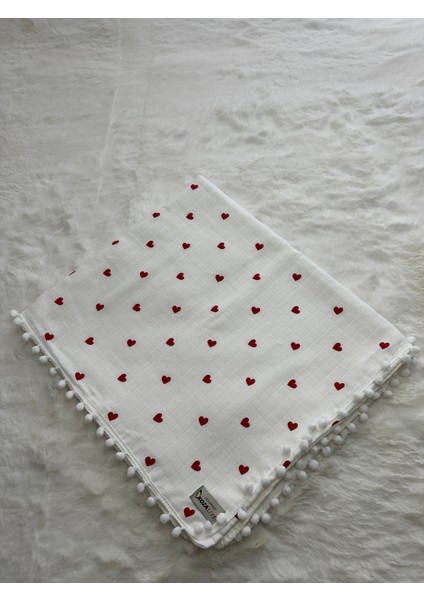 Waffle Pike ve Kalp Müslin Kombinli Çift Taraflı 100X85 cm Bebek Battaniye , Pike indirimleri