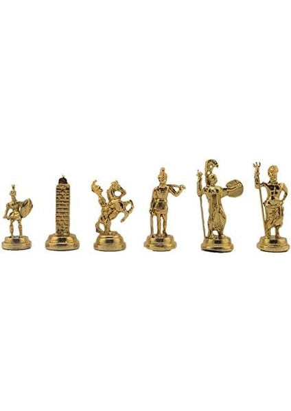 Orta Boy Metal Yunan Satranç Takımı Parlak ve Rustik Desenli Sandıklı Mdf Tahtası (36X36X6 Cm.)