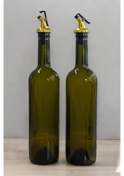 750 ml Yeşil Yağdanlık Şişesi Yağlık Gold Akıtıcılı Kapaklı Sızdırmaz Cam Şişe 2'li 750 cc
