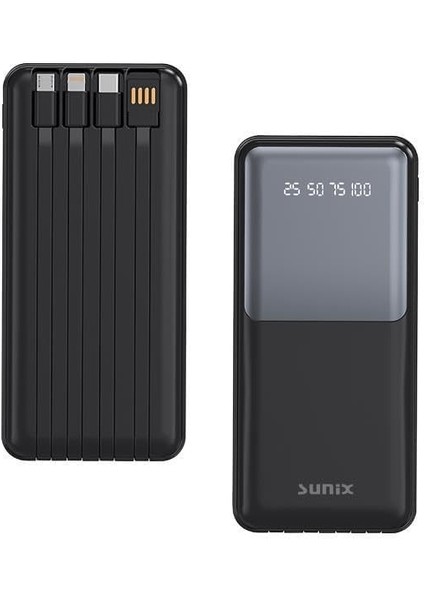 12000 Mah Dijital Göstergeli Dahili Çoklu Kablolu Taşınabilir Powerbank Siyah Pb-49