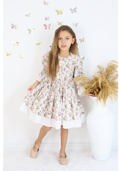 Kız Çocuk Yeni Sezon Çiçekli Elbise Pembe