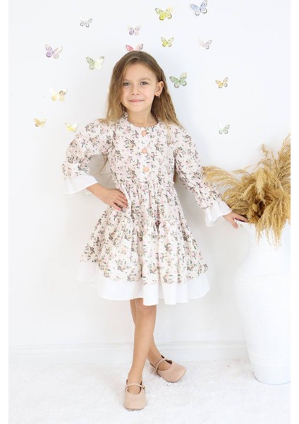 Kız Çocuk Yeni Sezon Çiçekli Elbise Pembe modelleri