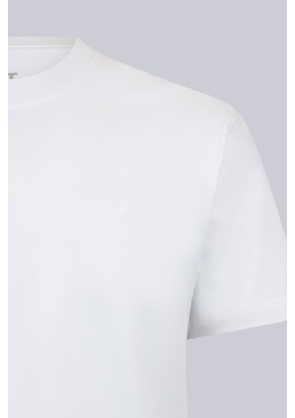 Beyaz Regular Fit Bisiklet Yaka Pamuklu Basic Tişört