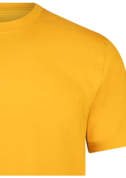 Sarı Regular Fit Bisiklet Yaka Pamuklu Basic Tişört