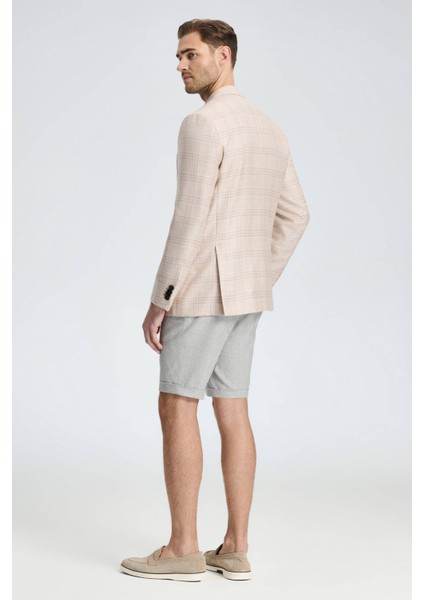 İpek-Yün Karışım Ekose Desen Gül Kurusu Blazer Ceket indirimleri