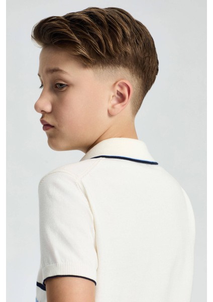 Fermuar Detaylı Çizgi Desen Saf Pamuk Çocuk Triko Polo modelleri