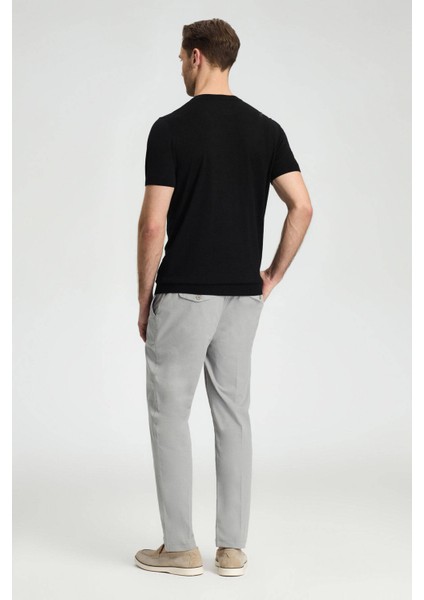 Ajur Örgü Detaylı Bisiklet Yaka Siyah T-Shirt